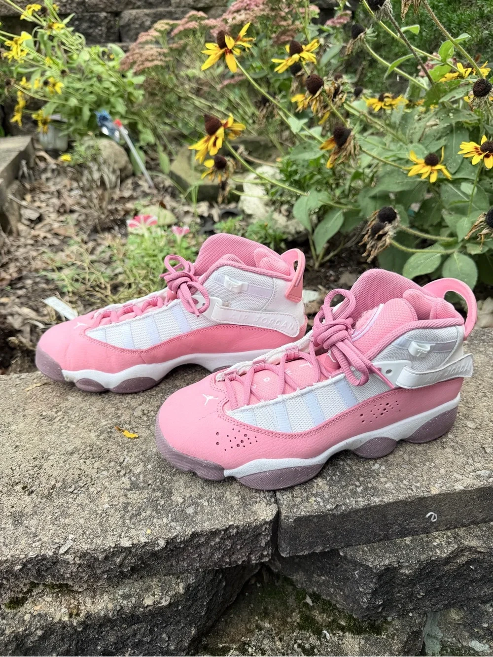 Girls' Pink and White air Jordan 6 rings Basketball Shoes